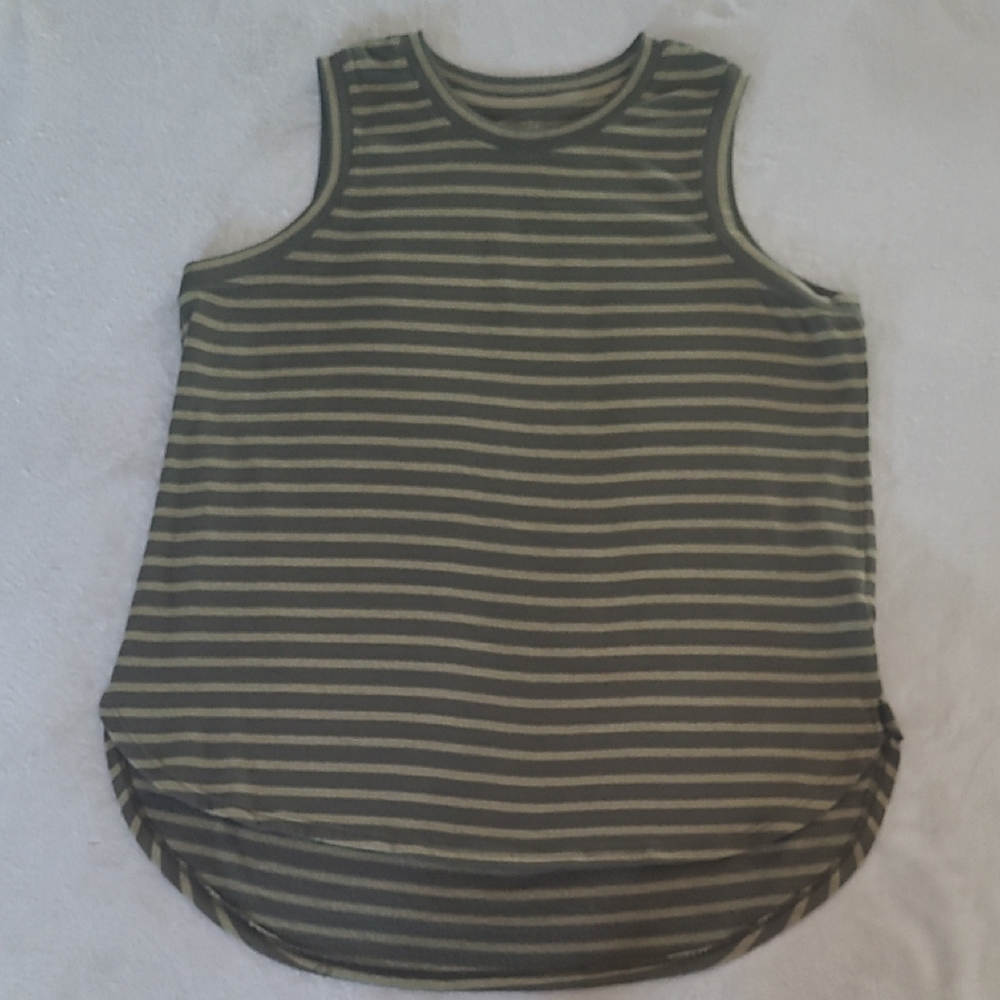 Lands End Womens Tank Top Large 14 16 Green Striped Sleeveless Stretch Casual